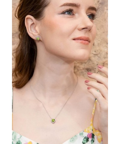 Sterling Silver Genuine or Synthetic Gemstone Halo Heart Necklace & Stud Earrings Set for Women August - Peridot $29.92 Jewel...