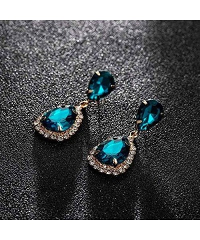 Gold Tone Antique Vintage Retro Deco Gatsby Flapper Style Peacock Aqua Blue Zircon Rhinestone Pear Wedding Bridal Earrings $1...