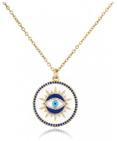 Evil Eye Necklace 14K Gold Plated 17.7+2" O Chain Necklace Lucky Blue Eye Gift $6.11 Necklaces