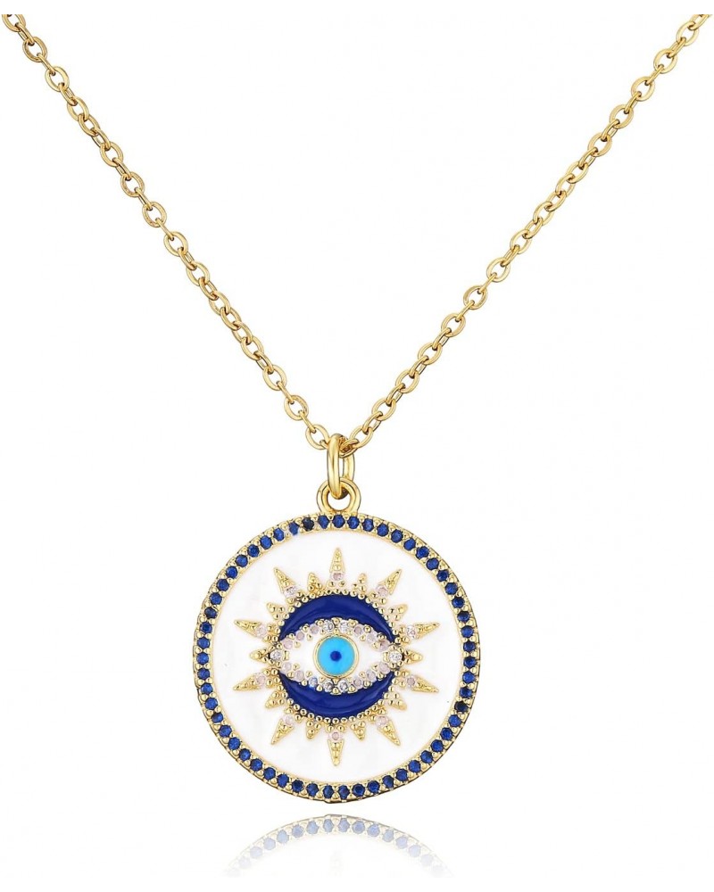 Evil Eye Necklace 14K Gold Plated 17.7+2" O Chain Necklace Lucky Blue Eye Gift $6.11 Necklaces