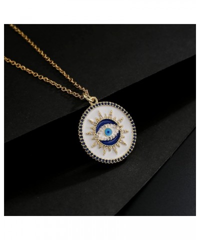 Evil Eye Necklace 14K Gold Plated 17.7+2" O Chain Necklace Lucky Blue Eye Gift $6.11 Necklaces