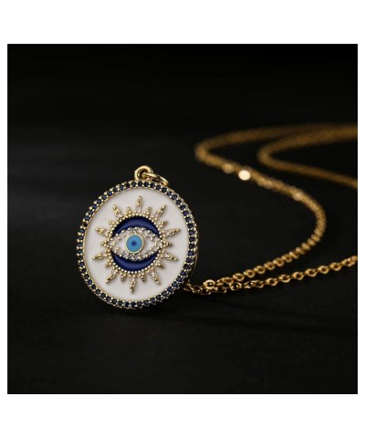 Evil Eye Necklace 14K Gold Plated 17.7+2" O Chain Necklace Lucky Blue Eye Gift $6.11 Necklaces