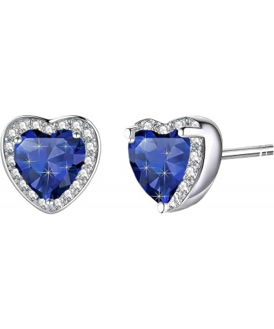 Austrian Crystal Halo Heart Flatback Stud Earrings for Women Fashion 925 Sterling Silver Hypoallergenic Jewelry Dark Blue $9....