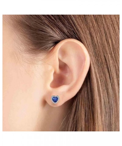 Austrian Crystal Halo Heart Flatback Stud Earrings for Women Fashion 925 Sterling Silver Hypoallergenic Jewelry Dark Blue $9....