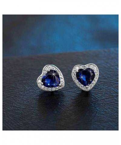 Austrian Crystal Halo Heart Flatback Stud Earrings for Women Fashion 925 Sterling Silver Hypoallergenic Jewelry Dark Blue $9....