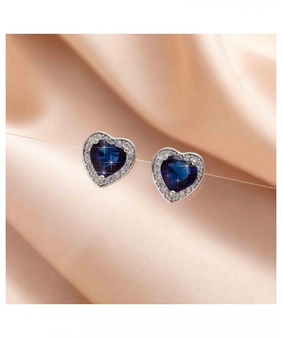 Austrian Crystal Halo Heart Flatback Stud Earrings for Women Fashion 925 Sterling Silver Hypoallergenic Jewelry Dark Blue $9....