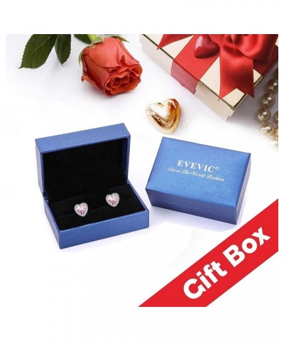 Austrian Crystal Halo Heart Flatback Stud Earrings for Women Fashion 925 Sterling Silver Hypoallergenic Jewelry Dark Blue $9....