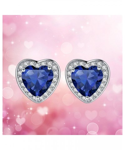 Austrian Crystal Halo Heart Flatback Stud Earrings for Women Fashion 925 Sterling Silver Hypoallergenic Jewelry Dark Blue $9....