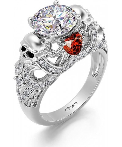 2.55ct Skull Engagement Ring Sets Sterling Silver Heart Cut Red Diamond Ruby Rings Cubic Zirconia Wedding Promise Anniversary...