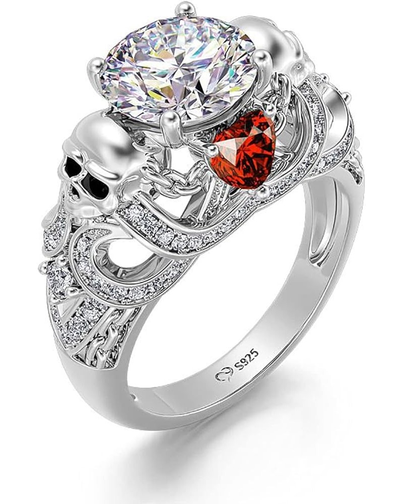 2.55ct Skull Engagement Ring Sets Sterling Silver Heart Cut Red Diamond Ruby Rings Cubic Zirconia Wedding Promise Anniversary...