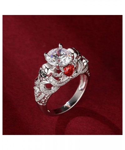 2.55ct Skull Engagement Ring Sets Sterling Silver Heart Cut Red Diamond Ruby Rings Cubic Zirconia Wedding Promise Anniversary...