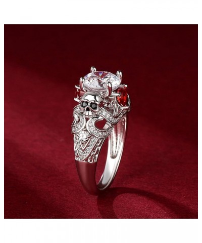 2.55ct Skull Engagement Ring Sets Sterling Silver Heart Cut Red Diamond Ruby Rings Cubic Zirconia Wedding Promise Anniversary...