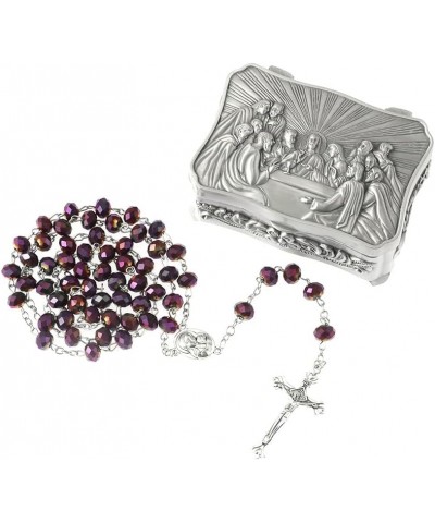 Rosary Beads Catholic for Women With Rosary Box, Blue Crystal Beads Rosary Necklace with Last Supper Vintage Jewelry Box, Ang...