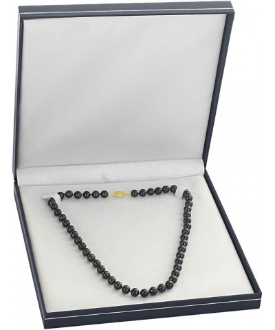 14K Gold 7.0-7.5mm AAA Quality Round Genuine Black Japanese Akoya Saltwater Cultured Pearl Necklace in 17" Princess Length fo...