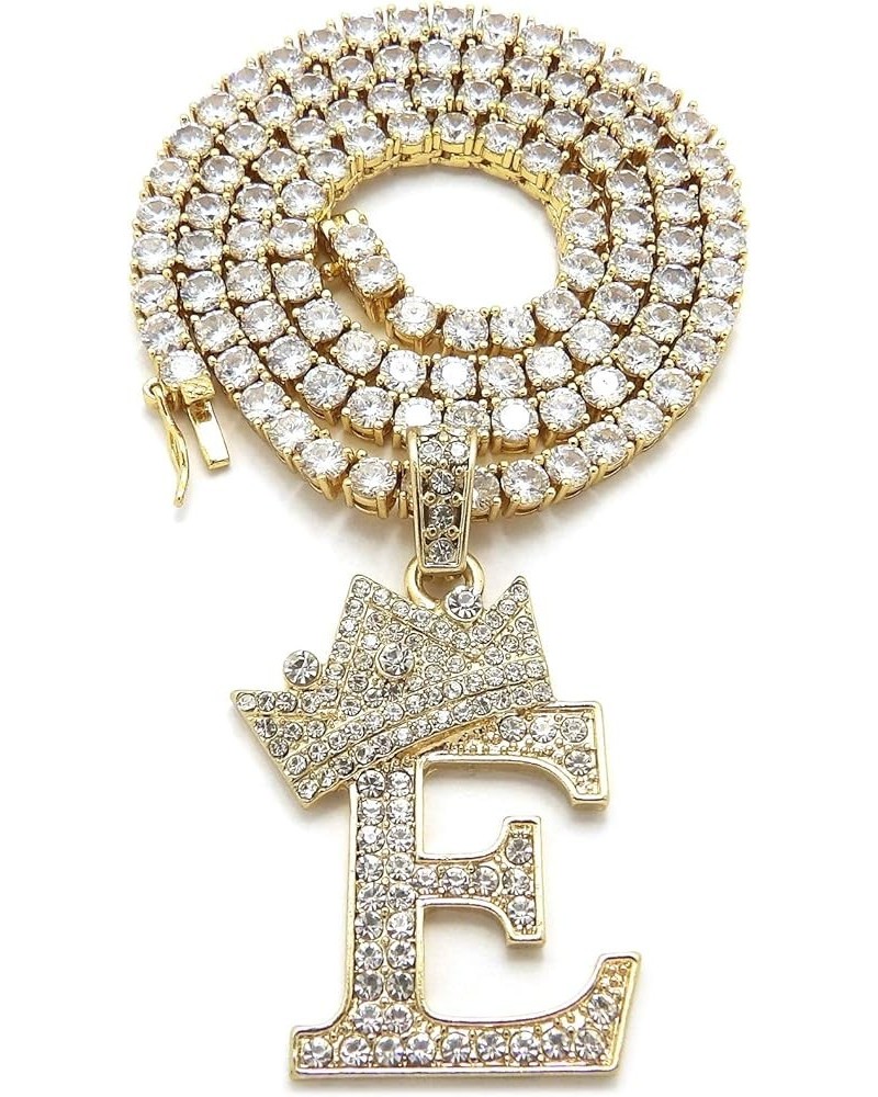 Rhinestone Studded Crown Initial Alphabet Letter Pendant Necklace 20" Rhinestone Tennis Chain Necklaces in Gold Tone or Silve...