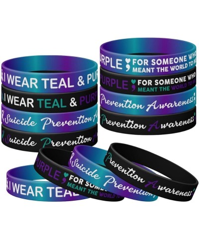 12 Pcs Suicide Prevention Awareness Silicone Bracelet, I Wear Teal & Purple For People Who Meant A Lot To Me Wristband Bracel...