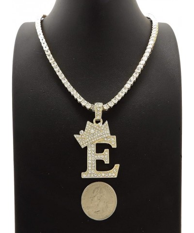 Rhinestone Studded Crown Initial Alphabet Letter Pendant Necklace 20" Rhinestone Tennis Chain Necklaces in Gold Tone or Silve...