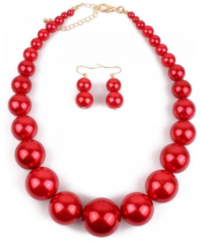 Fashion Jewelry Ladies Women Boho Large Style Big Imitate Pearl Strand Choker Necklace With Earrings Set Red $9.33 Jewelry Sets