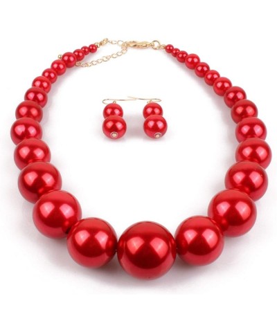 Fashion Jewelry Ladies Women Boho Large Style Big Imitate Pearl Strand Choker Necklace With Earrings Set Red $9.33 Jewelry Sets