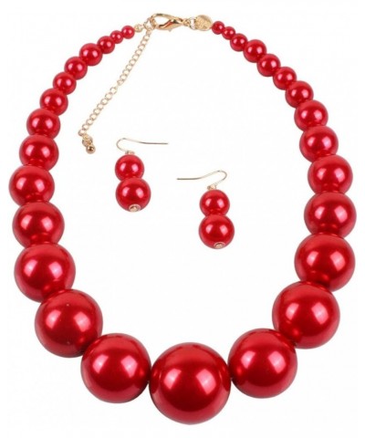 Fashion Jewelry Ladies Women Boho Large Style Big Imitate Pearl Strand Choker Necklace With Earrings Set Red $9.33 Jewelry Sets