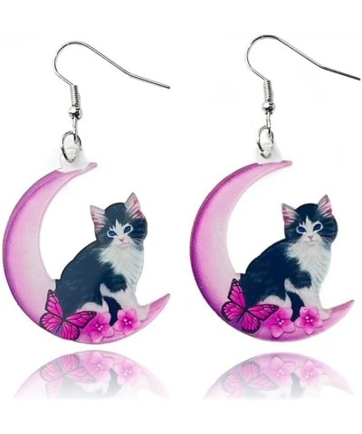 Animal Theme Acrylic Earrings Cute Cat Dangle Earrings Holiday Party Jewelry Gifts for Women and Girls One size Moon&Cat $4.8...