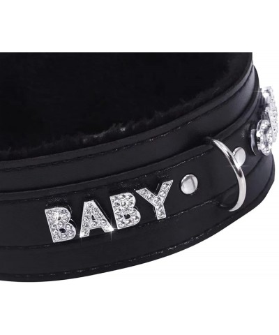 Women Pink Leather Choker Necklace, Punk Gothic Black Fluffy Name Letters Collar Leash Neck Jewelry Black Fluff BABY $10.82 N...