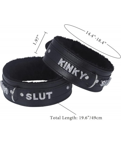 Women Pink Leather Choker Necklace, Punk Gothic Black Fluffy Name Letters Collar Leash Neck Jewelry Black Fluff BABY $10.82 N...