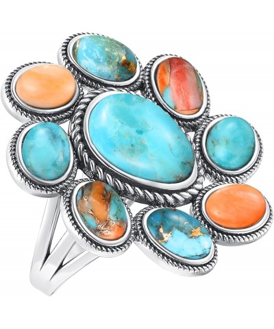 Turquoise/Coral Ring Women's 925 Sterling Silver Turquoise Statement Rings Boho Style Oxidized Silver Flower Ring Valentines ...