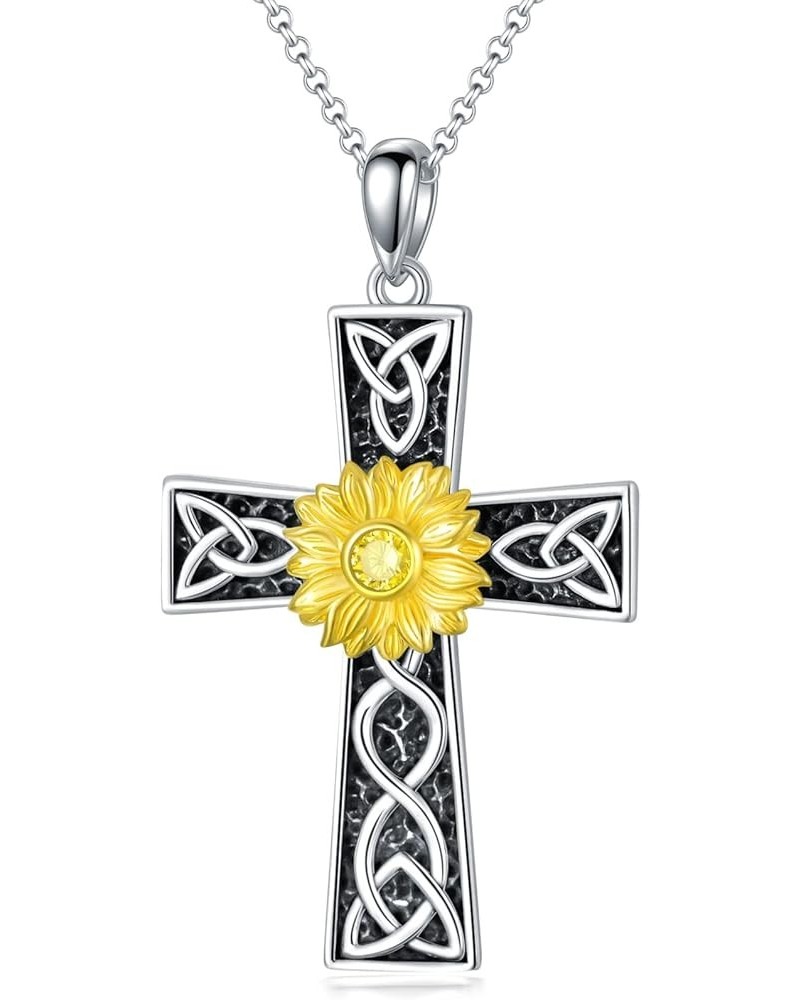 Mother's Day Gifts for Women Mother Girls 925 Sterling Silver Necklace Birthdays Gifts Sunflower Cross $24.48 Necklaces