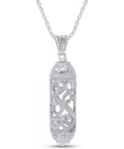 Jewish Mezuzah Round Shape White CZ 14K Gold Over Sterling Silver Pendant Necklace white-gold-plated-silver $39.04 Necklaces