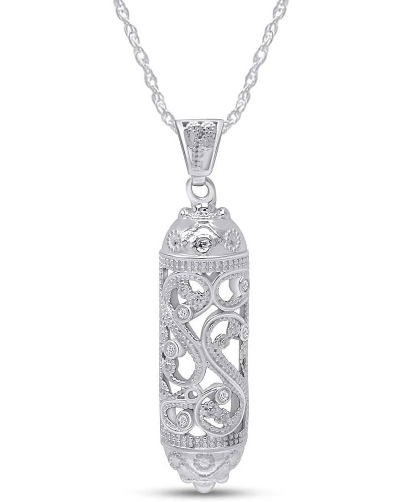 Jewish Mezuzah Round Shape White CZ 14K Gold Over Sterling Silver Pendant Necklace white-gold-plated-silver $39.04 Necklaces