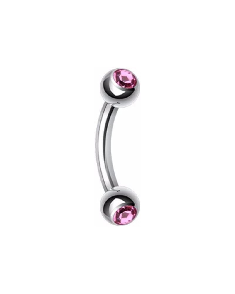 Double Gem Ball Curved Barbell WildKlass Eyebrow Ring 16 GA, 8mm, 3mm ball size, Pink $8.95 Body Jewelry