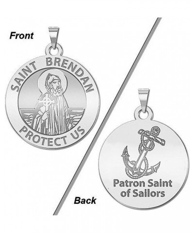 Saint Brendan Double Sided Sailors Round Religious Medal - - 2/3 Inch Size of Dime, Sterling Silver $18.88 Pendants