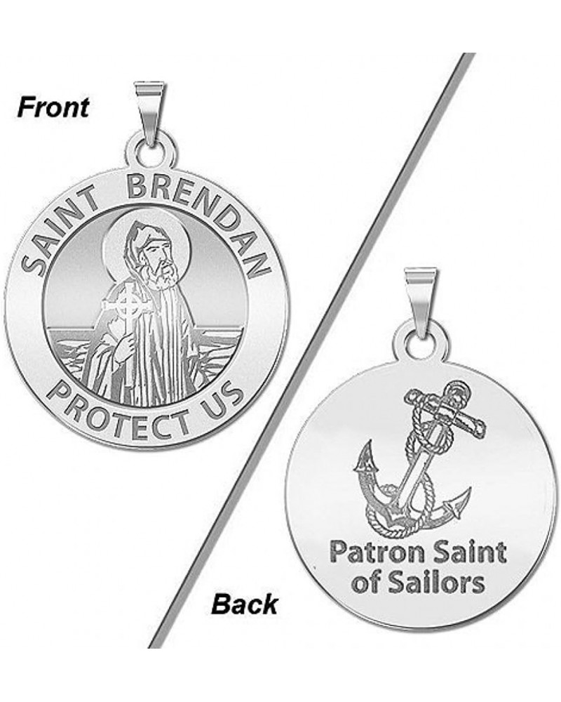 Saint Brendan Double Sided Sailors Round Religious Medal - - 2/3 Inch Size of Dime, Sterling Silver $18.88 Pendants