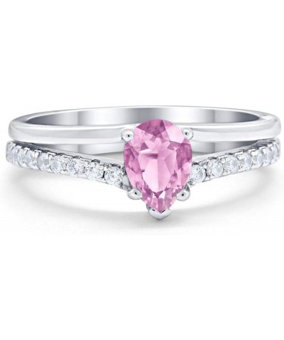 Teardrop Pear Wedding Engagement Ring Round Simulated Cubic Zirconia Accent 925 Sterling Silver Simulated Pink CZ $14.49 Rings