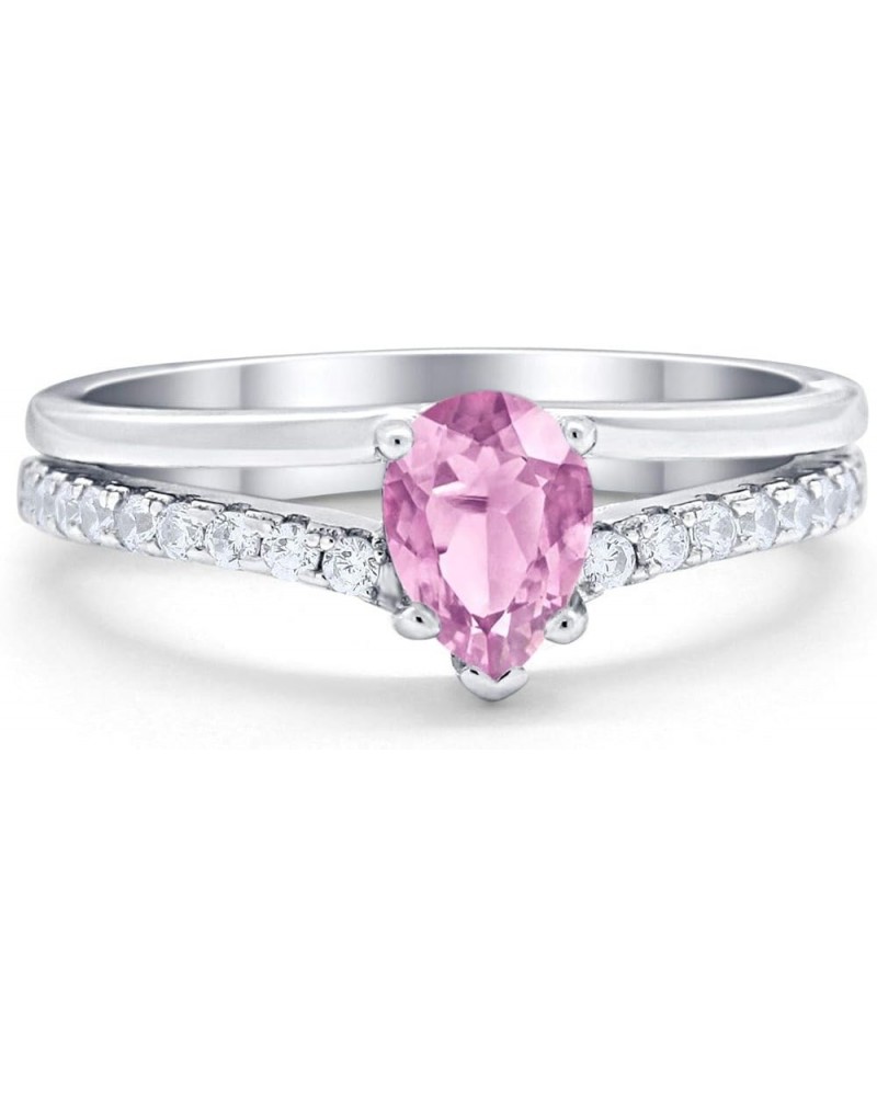 Teardrop Pear Wedding Engagement Ring Round Simulated Cubic Zirconia Accent 925 Sterling Silver Simulated Pink CZ $14.49 Rings