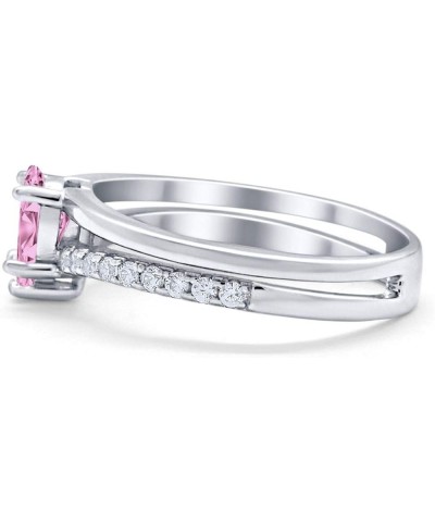 Teardrop Pear Wedding Engagement Ring Round Simulated Cubic Zirconia Accent 925 Sterling Silver Simulated Pink CZ $14.49 Rings