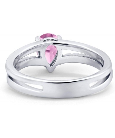 Teardrop Pear Wedding Engagement Ring Round Simulated Cubic Zirconia Accent 925 Sterling Silver Simulated Pink CZ $14.49 Rings