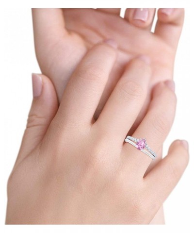 Teardrop Pear Wedding Engagement Ring Round Simulated Cubic Zirconia Accent 925 Sterling Silver Simulated Pink CZ $14.49 Rings