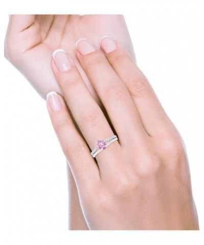 Teardrop Pear Wedding Engagement Ring Round Simulated Cubic Zirconia Accent 925 Sterling Silver Simulated Pink CZ $14.49 Rings