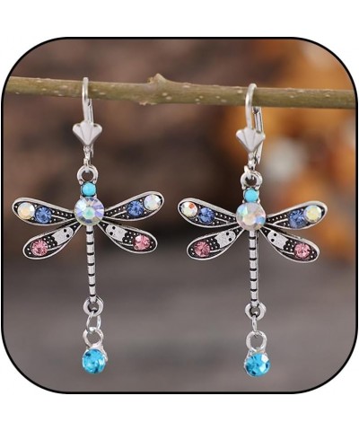 Dragonfly Earrings for Women Girls Vintage Dragonfly Dangle Earrings Colourful Rhinestone Dragonfly Hoop Earrings Fun Animal ...