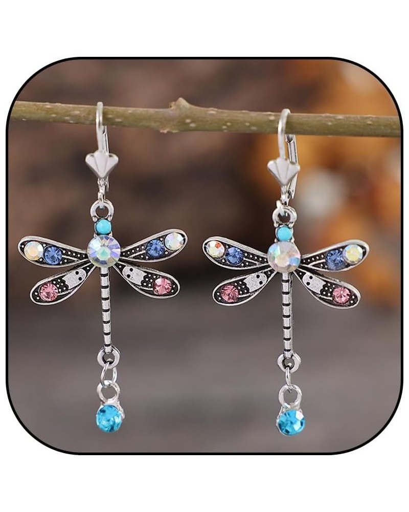 Dragonfly Earrings for Women Girls Vintage Dragonfly Dangle Earrings Colourful Rhinestone Dragonfly Hoop Earrings Fun Animal ...