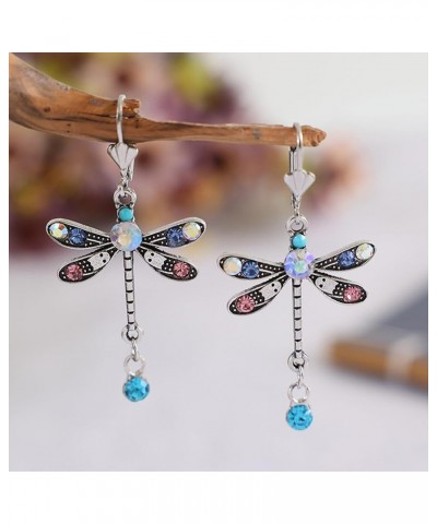 Dragonfly Earrings for Women Girls Vintage Dragonfly Dangle Earrings Colourful Rhinestone Dragonfly Hoop Earrings Fun Animal ...