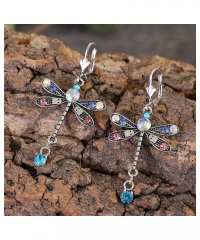 Dragonfly Earrings for Women Girls Vintage Dragonfly Dangle Earrings Colourful Rhinestone Dragonfly Hoop Earrings Fun Animal ...