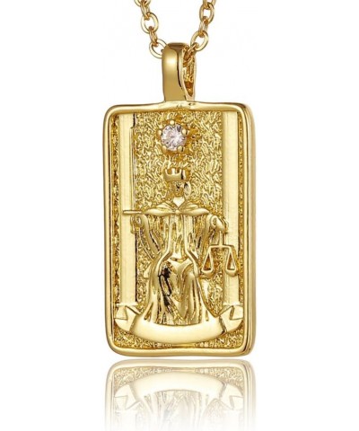 Vintage Tarot Cards Necklace with Zircon for Women Teens, Stainless Steel Gold Plated Tarot Dangle Pendant Jewelry Justice $7...