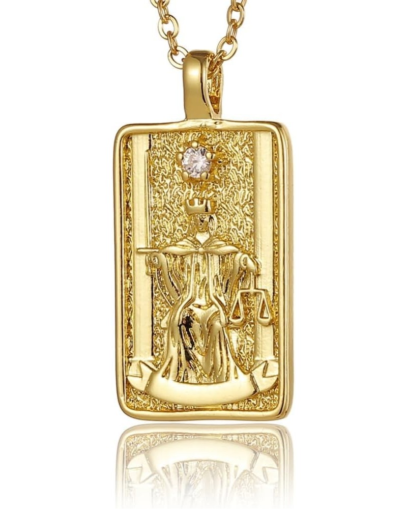 Vintage Tarot Cards Necklace with Zircon for Women Teens, Stainless Steel Gold Plated Tarot Dangle Pendant Jewelry Justice $7...