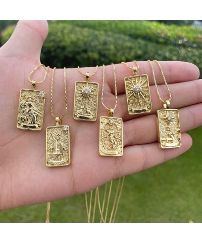 Vintage Tarot Cards Necklace with Zircon for Women Teens, Stainless Steel Gold Plated Tarot Dangle Pendant Jewelry Justice $7...