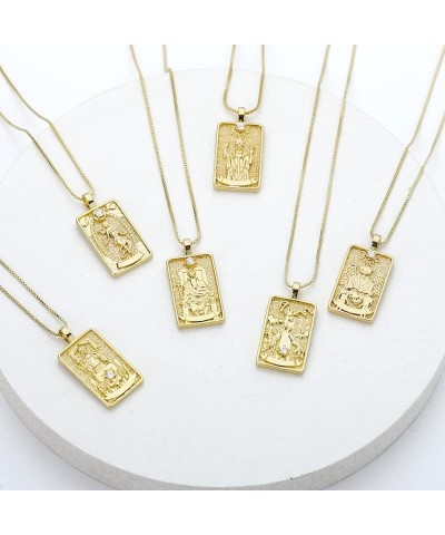 Vintage Tarot Cards Necklace with Zircon for Women Teens, Stainless Steel Gold Plated Tarot Dangle Pendant Jewelry Justice $7...