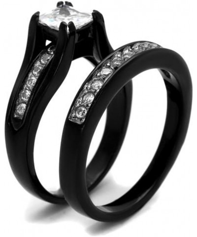 His and Her 3 Piece Black Stainless Steel and Titanium Wedding Engagement Ring Band Set Size Women's 09 Men's 12 $21.03 Sets