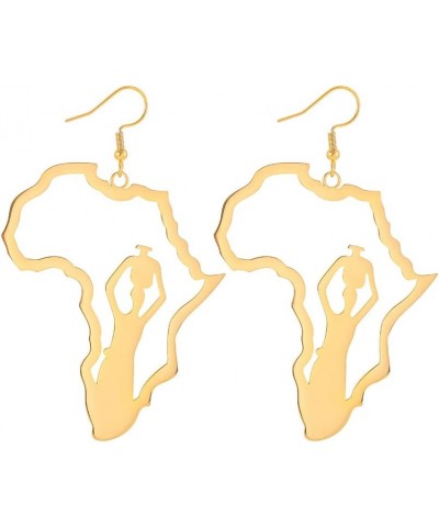 Gold Plated Stainless Steel Fist Hand Button Dangle Earring Love Africa Map Exaggerated Earring women gold $7.64 Earrings